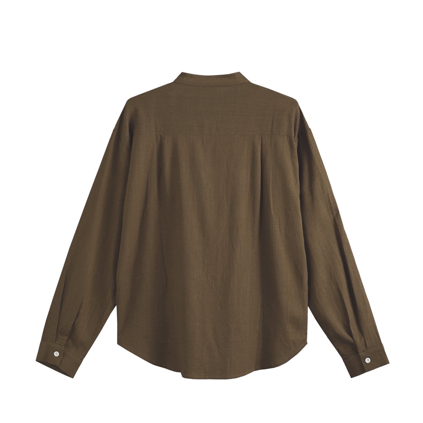 AD リネンブレンドバンドカラーシャツ Brown