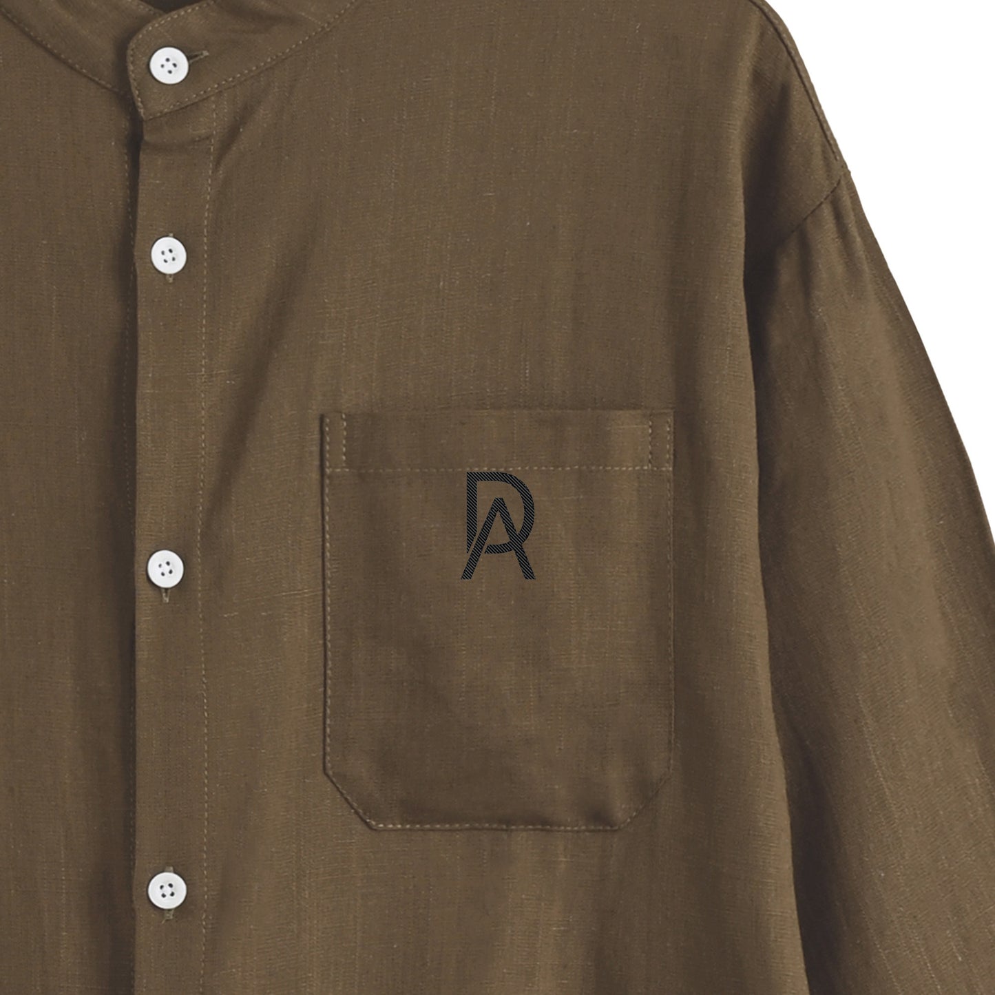 AD リネンブレンドバンドカラーシャツ Brown