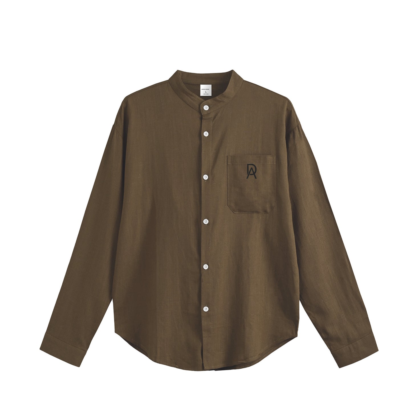 AD リネンブレンドバンドカラーシャツ Brown