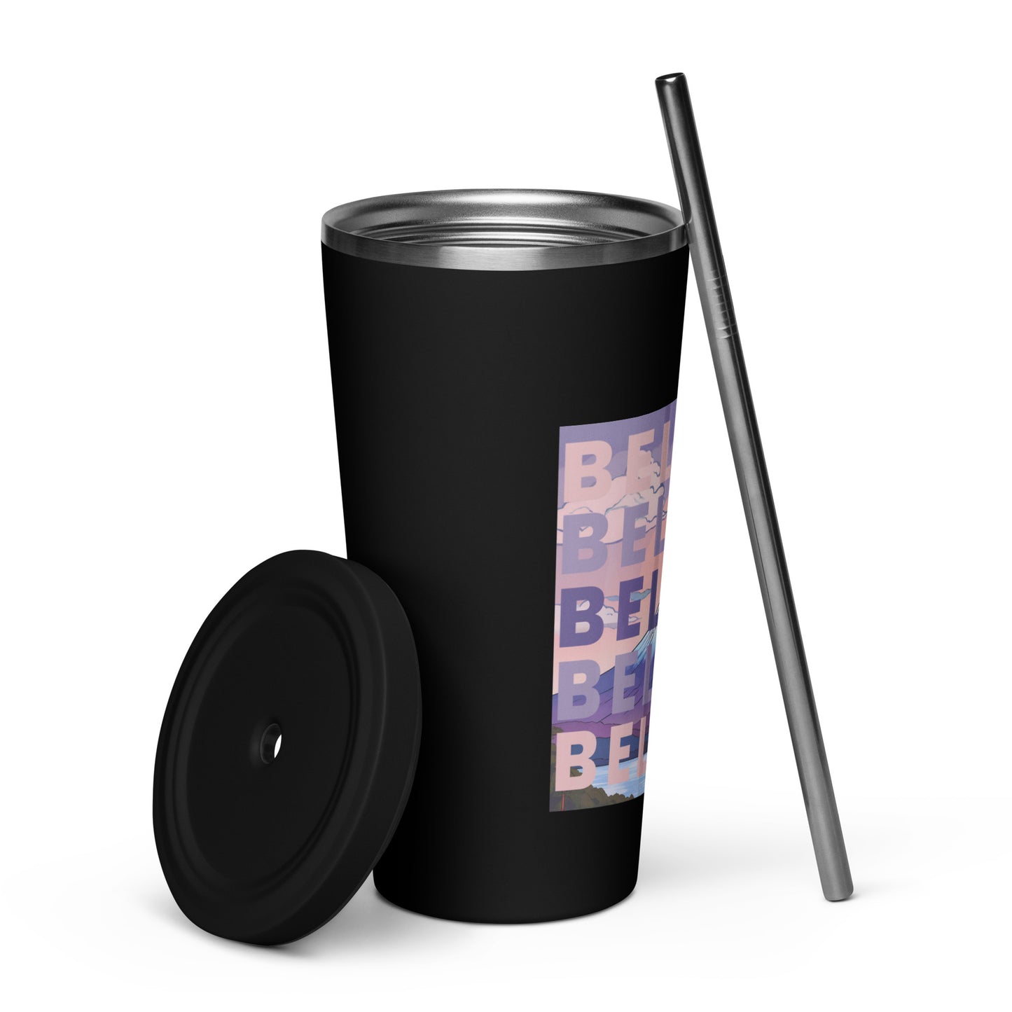 "BELIEVE" insulated tumbler with straw
