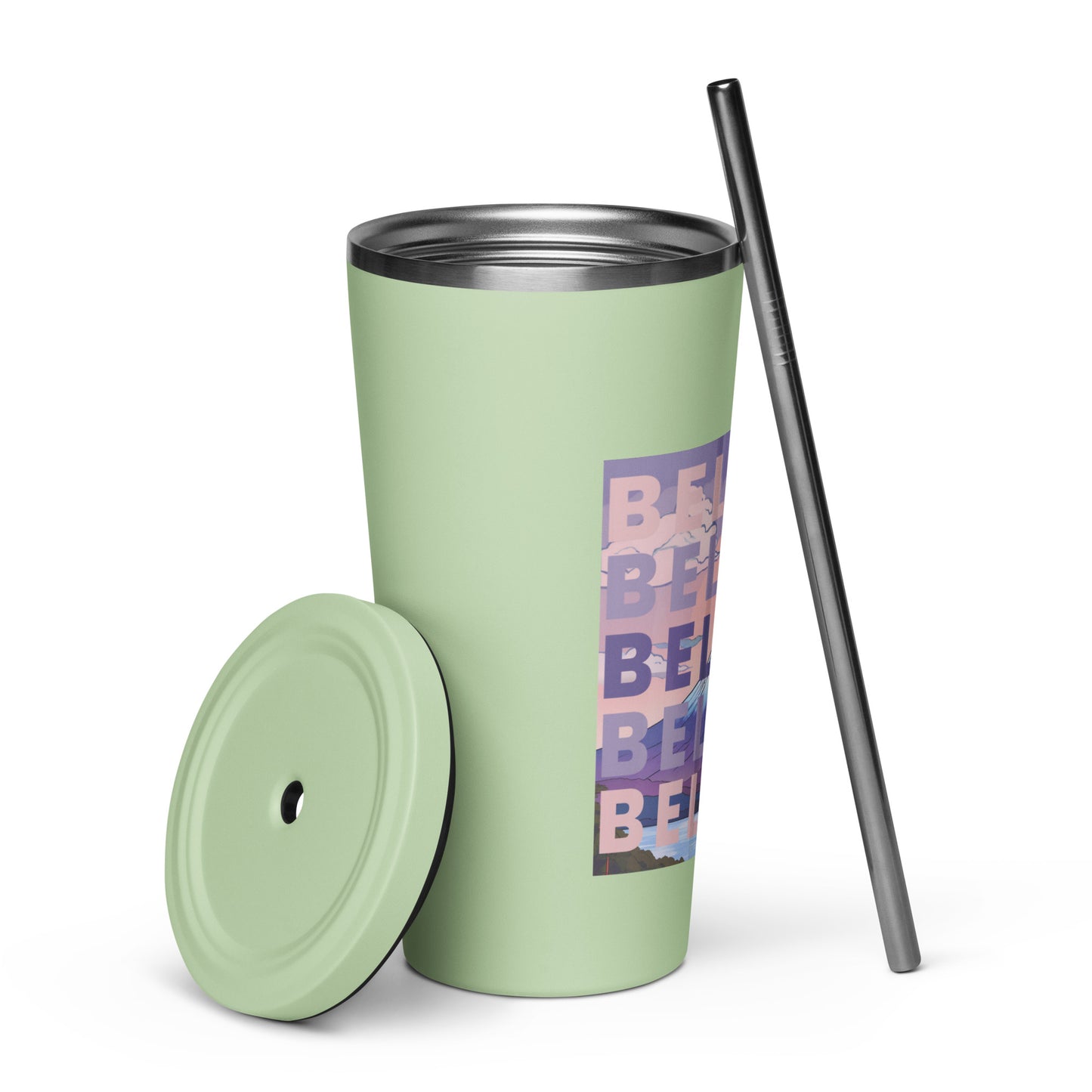 "BELIEVE" insulated tumbler with straw