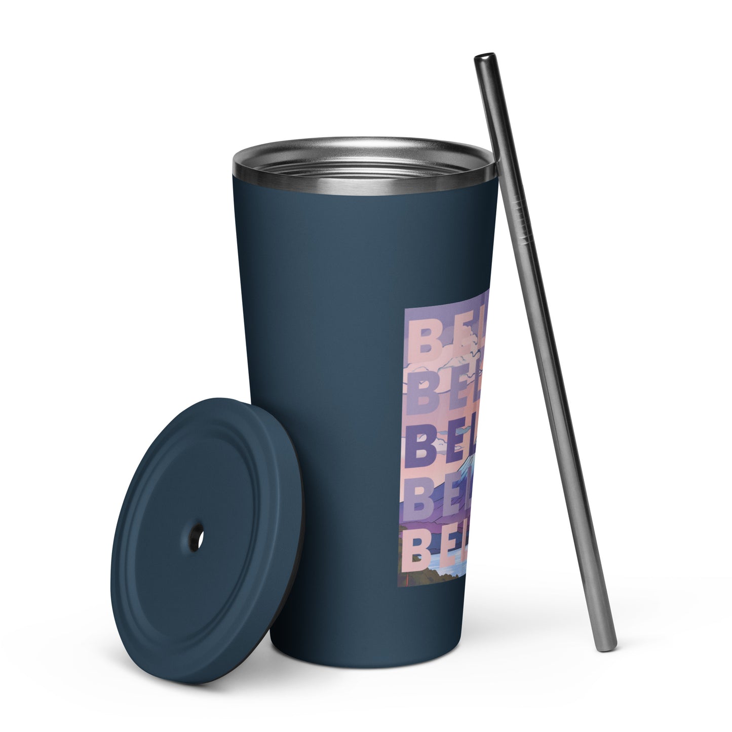 "BELIEVE" insulated tumbler with straw