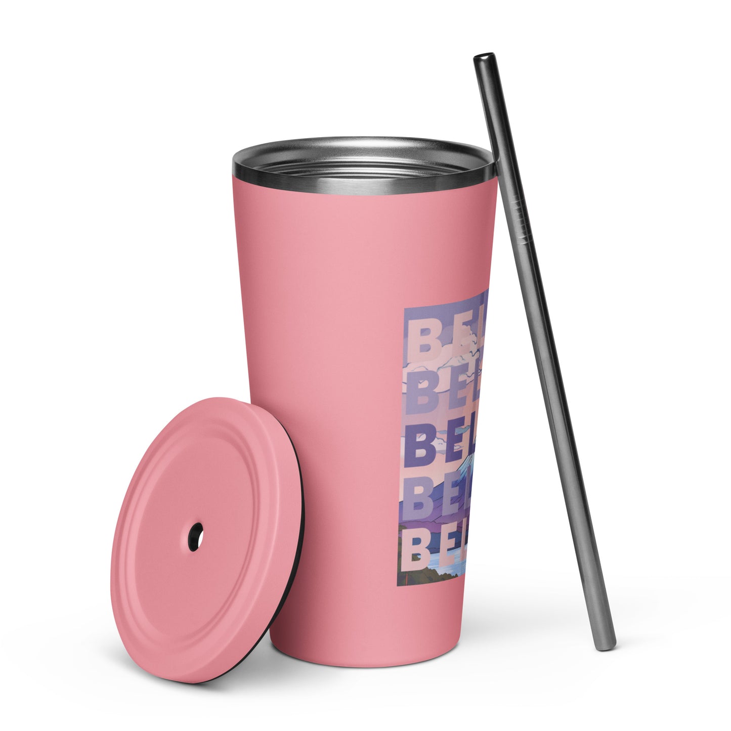 "BELIEVE" insulated tumbler with straw