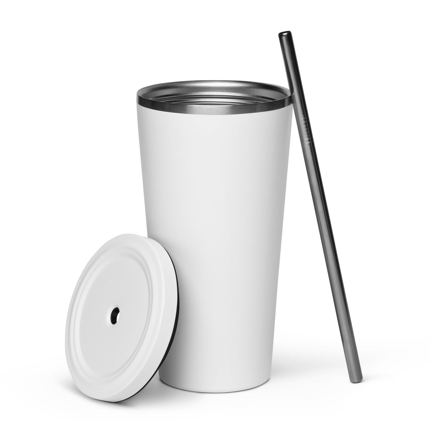 "BELIEVE" insulated tumbler with straw