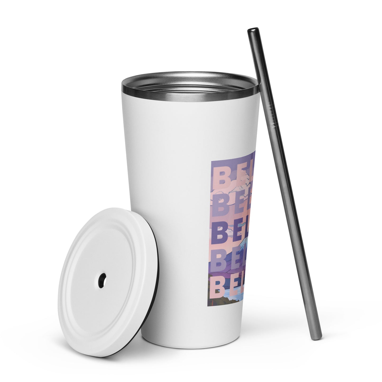 "BELIEVE" insulated tumbler with straw