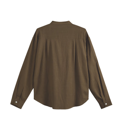 AD リネンブレンドバンドカラーシャツ　Brown