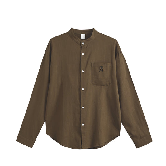AD リネンブレンドバンドカラーシャツ　Brown